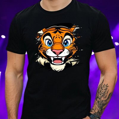 Mens Playful Animal Face Motif Cotton T-Shirt Size XS to 5XL
