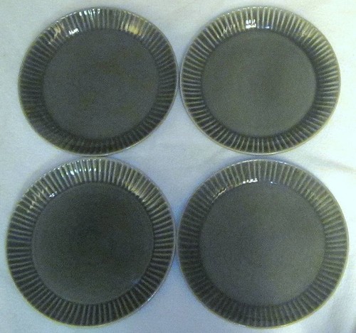 SET OF 4 LAURIE GATES AMALIE GRAY / GREEN Reactive Glaze 10" DINNER PLATES XLNT - Picture 6 of 10