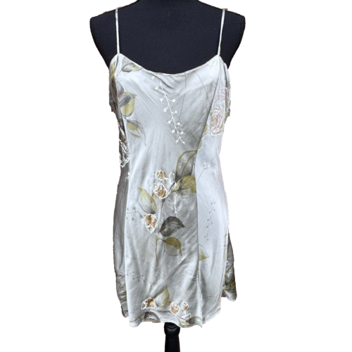 Vintage Victoria's Secret Slip Minikleid LG 100% Seide grün Blumen kokett feminin