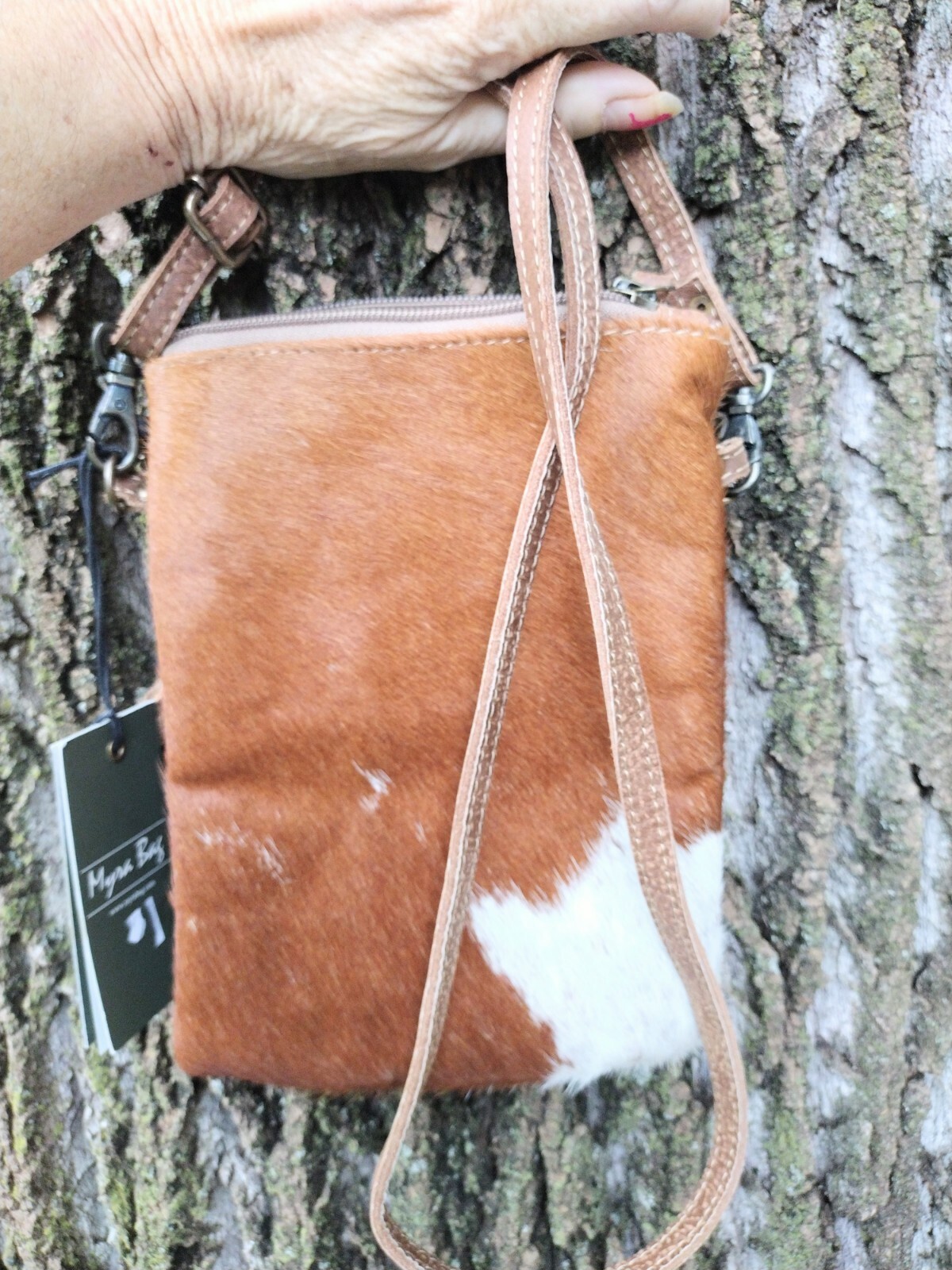 BORSA MYRA NUOVA CON ETICHETTE PONY HAIR PELLE INVECCHIATA BORSA A TRACOLLA LOOK!