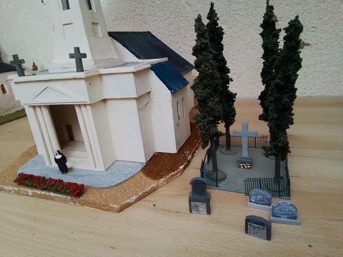 MARQUE INCONNUE ECH 0. MAQUETTE DIORAMA. EGLISE TEMPLE EN BOIS ET SON CIMETIÈRE - Imagen 3 de 12