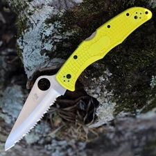 SPYDERCO PACIFIC SALT 2 FOLDING KNIFE YELLOW FRN SERRATED H2 STAINLESS C91SYL2