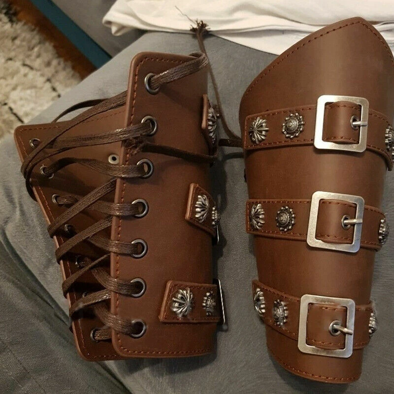 Pulsera de cuero PU brazalete armadura con cordones cosplay caballero pirata utilería medieval Foto 4 de 4