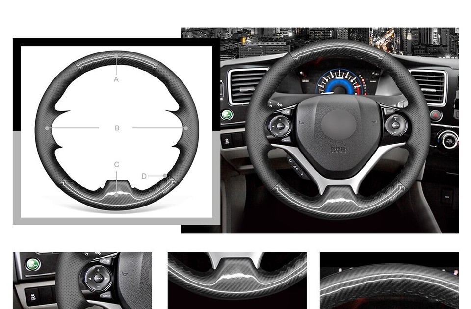 Steering Wheel Cover Wrap for Honda Civic 9 2012 2013 2014 2015 2016