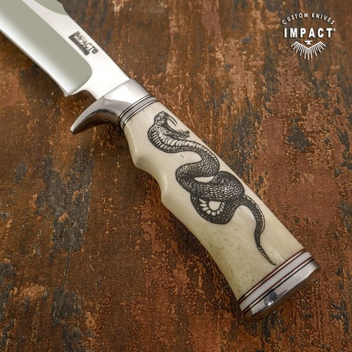 IMPACT CUTLERY RARE CUSTOM ART BOWIE KNIFE CAMEL BONE HANDLE - Picture 5 of 11