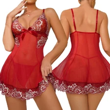 Red Women Lace Lingerie Babydoll Dress Strap Chemise Sleepwear Sexy Nighty