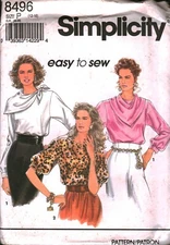 8496 Vintage Simplicity SEWING Pattern Misses Pullover Blouse Scarf Top UNCUT