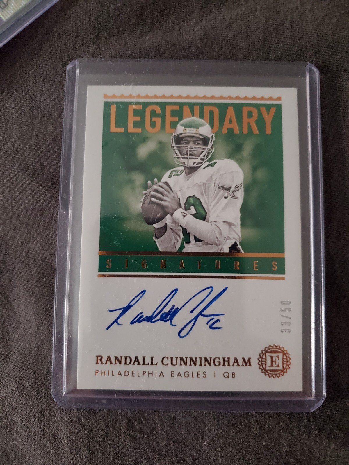 1989 Pro Set Test Set Randall Cunningham Gray Border Vertical Logo PSA 8