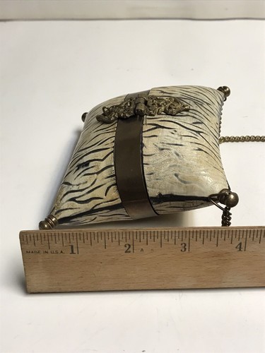 Vtg 1930's Brass Copper Gold Pillow Purse Bag With Chain - Picture 11 of 14