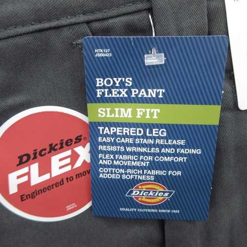 Dickies Boys Flex Pants 8 Charcoal Gray Slim Fit Tapered Leg Wrinkle Resist New - Picture 5 of 13