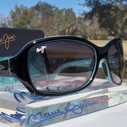 *RARE+PERFECT* Maui Jim "PEARL CITY" 214-03A Gloss Black+Blue Frames/Grey Lenses - Picture 6 of 23