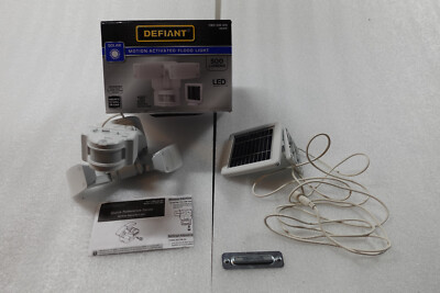 Defiant 180-Degree White Solar-Powered Outdoor 2-Head LED Security Flood Light