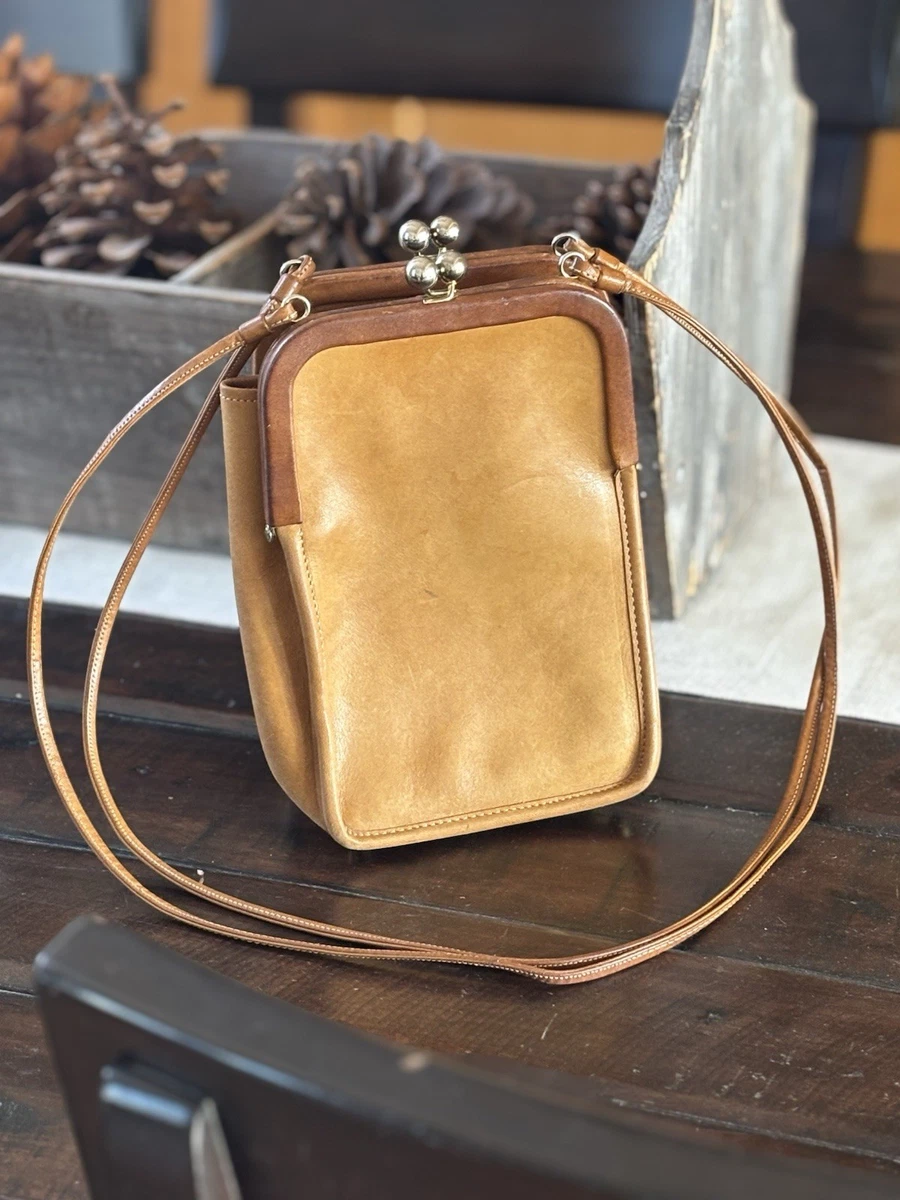 Tankleurige leren Kiss Lock-tas: crossbody-handtas in retrostijl - België
