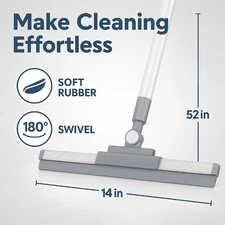 Floor Squeegee 52" Long Handle 180° Rotating Head Bathroom Window Shower Garage