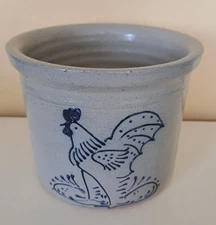 1997 David Eldreth Salt Glaze Pottery Crock Rooster Chicken 6" x 4.5" HTF Rare?