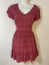 Pink Lily Mini Dress XS red White Floral v neck short Sleeve sun summer pleated