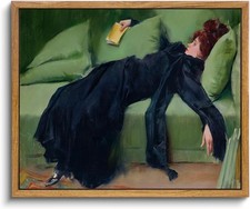 Vintage Framed Wall Art, Moody Wall Decor Decadent Young Woman After the Danc...