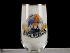 St. Pauli Girl Beer Glass, 7", Hexagon Stem, Gilded Rim, Bockling, Breweriana