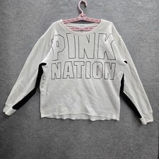 PINK Victoria's Secret Women Sweatshirt L White Graphic Fleece NATION