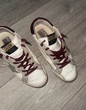 Golden Goose Superstar Low Top Lace Up Trainers White Burgundy Grey UK 5