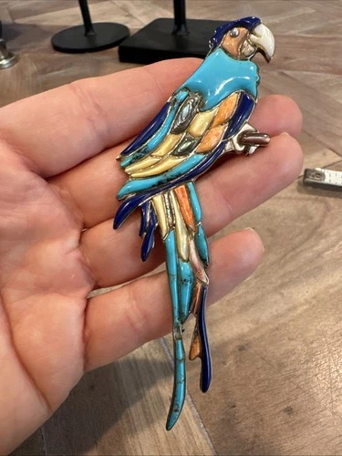 Vintage Sterling Silver Multistone  Inlay Parrot B