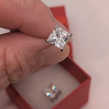 Stainless Steel And 8mm Cubic Zirconia, Square Setting, New, Earrings