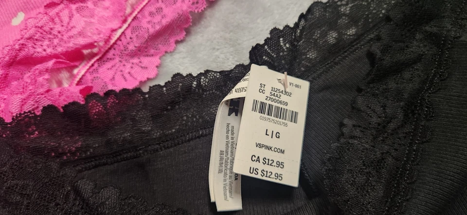 NUEVO CON ETIQUETAS Victoria's Secret ROSA Guiño Ribete de Encaje Cheeky Bragas 3 Pares Talla L Foto 3 de 4