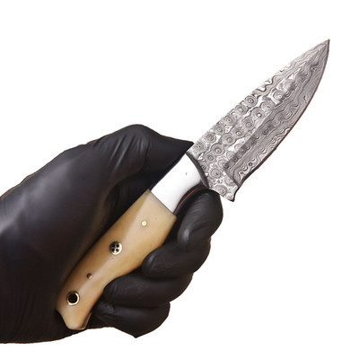 Custom Handmade Damascus Skinner Knife Camel Bone Grip Handle