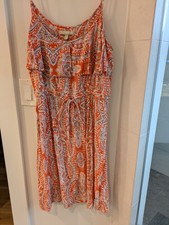 Banana Republic M Ruffled Boho Paisley Sundress Orange/Gray Blue Baroque paisley