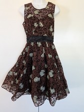 Frock! Tracy Reese sleeveless Tea dress brown silk floral fit flare Vintage Y2k