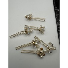 Set of 5 Gold Tone Faux Pearl Rhinestone Bridal Hair Pins Wedding Accessories