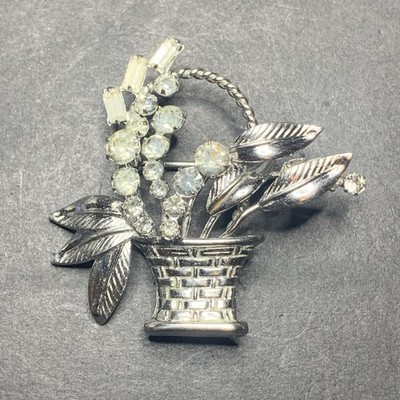 STERLING SILVER 925 lot Brooch N38 Basket Flowers  SKL  Designer Vintage Unique