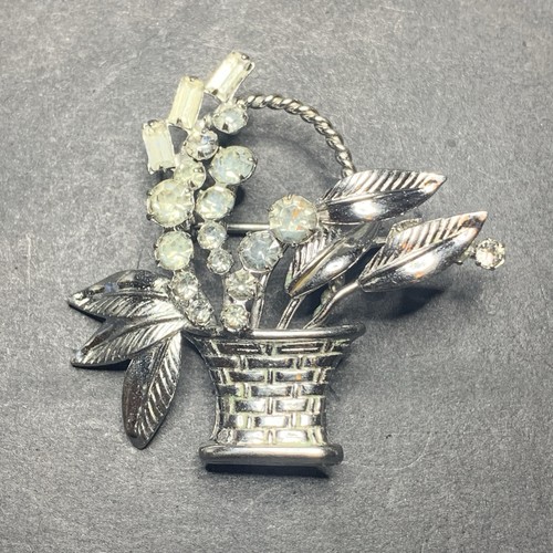 STERLING SILVER 925 lot Brooch N38 Basket Flowers “SKL” Designer Vintage Unique