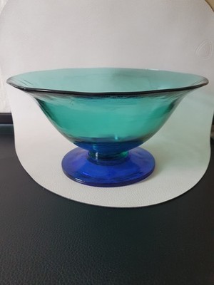 Erika Lagerbielke Orrefors Louise ? Schweden Obstschale Fuß Glas blau grün 90er
