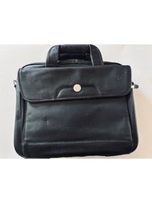 Black Leather Laptop Briefcase Messenger Work Bag 16" Multiple Zip Compartments