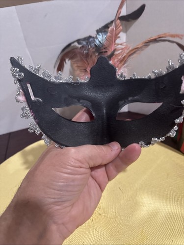 Carnival/Festival Venetian Style Feather String Tie Masquerade Mask Gold /Teal - Picture 5 of 5