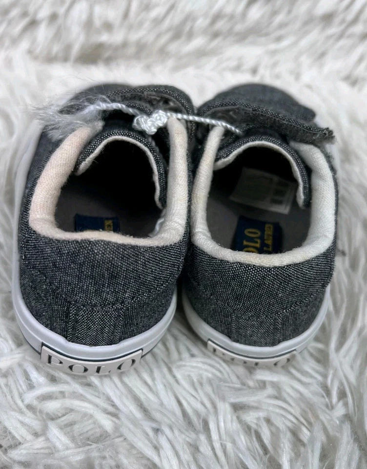 Polo Ralph Lauren Little Kids Sneakers Easten II EZ Hook Loop Strap Size 4 Gray - Image 4 of 4