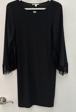 Spense Black Dress Fringe Sleeves Size 4P New