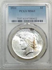 1922 Peace Silver Dollar PCGS MS63 Frosty in New Holder #S280A