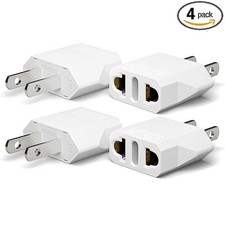 4-pack EU Euro Europe to US USA Power Jack Wall Plug Converter Travel Adapter