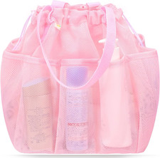 Mesh Shower Caddy Portable with Drawstring, Dorm Room Essentials for College Stu