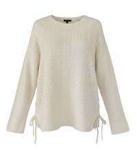 NWT Talbots Sweater womens XL Cream Long Sleeve Lace-up Pointelle Classic Cozy
