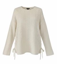 NWT Talbots Sweater womens XL Cream Long Sleeve Lace-up Pointelle Classic Cozy