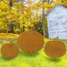 3 Pcs Thanksgiving Decorations Outdoor Rustic Metal Pumpkin Yard Stakes Fall