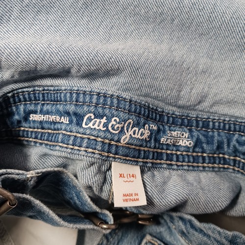 Lot Of 2 Cat & Jack Denim Bib Overalls Girls Sizes 10/12 & 14 Green & Blue - Picture 4 of 14