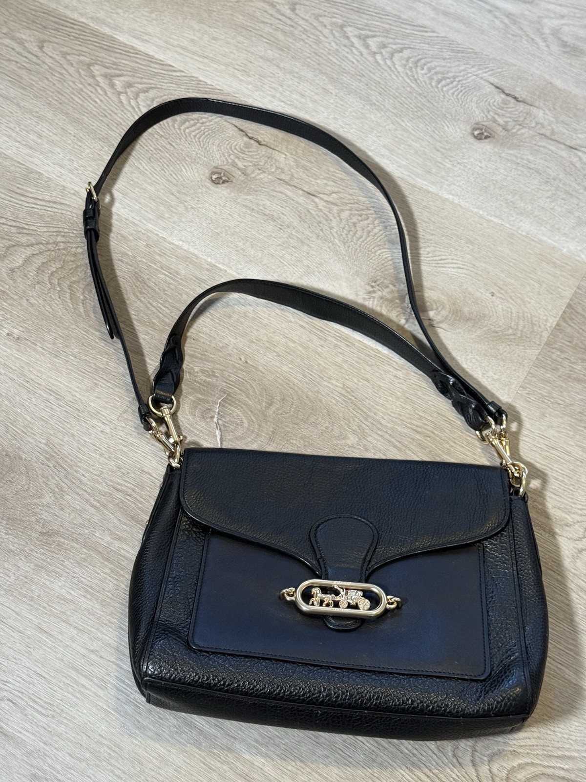 Coach Black Leather Shoulder Bag Horse & Carriage Turnlock