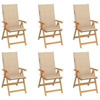 Klappst?Hle, 6Er-Set, Mit Beigen Kissen, Aus Massivem Teakholz