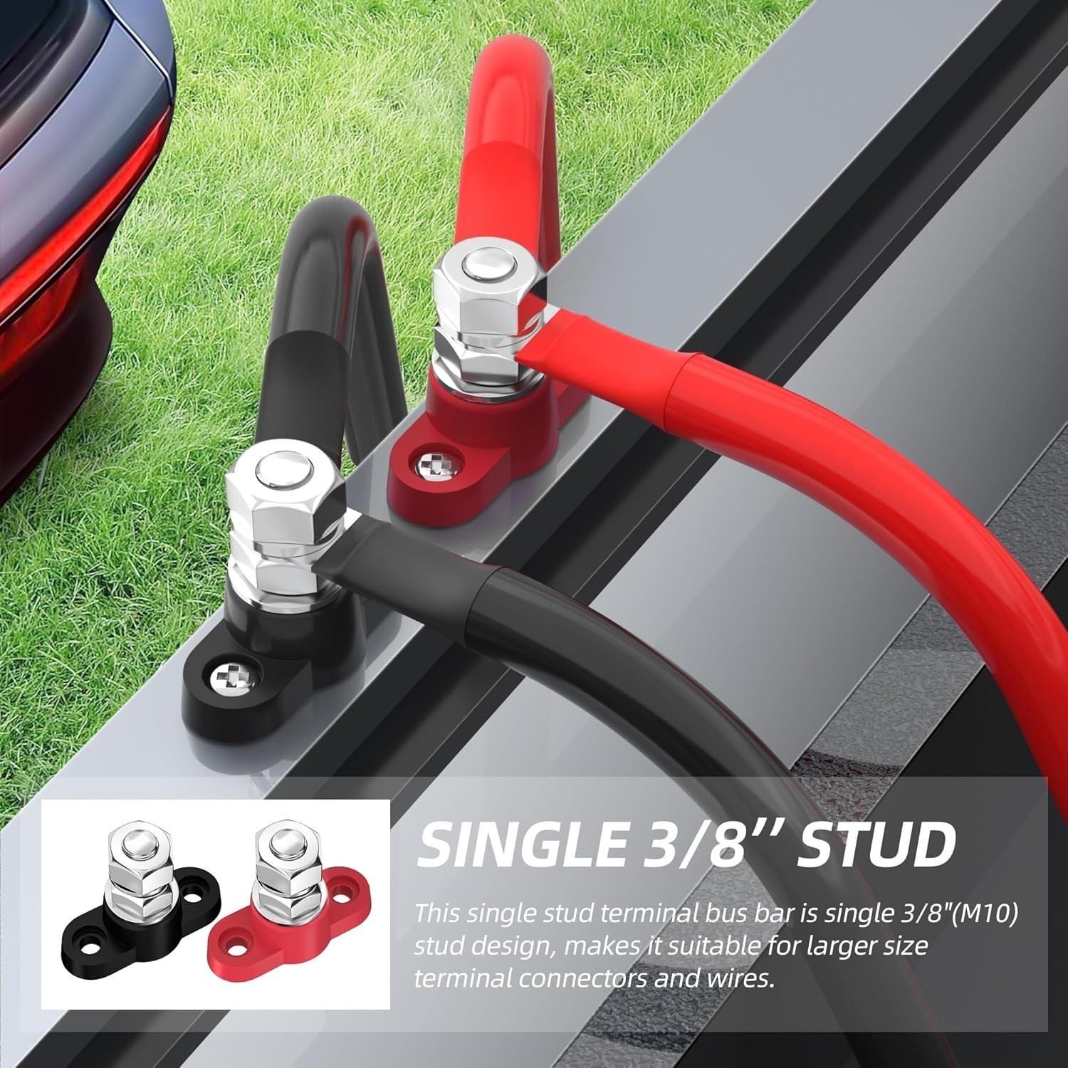 Joinfworld Power Distribution Block 12V 3/8" Single Stud Bus Bar M10 Insulated B