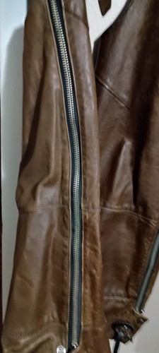 Vintage Harley Davidson Motorcycle Chaps Size Large Brown Leather 38" Length - Bild 14 von 23