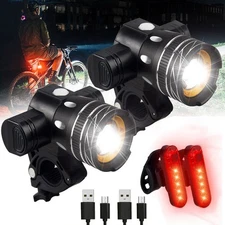 4PCS LED Bicycle Headlight Bike Front + Rear Lamp Cycling Light USB Rechargeable